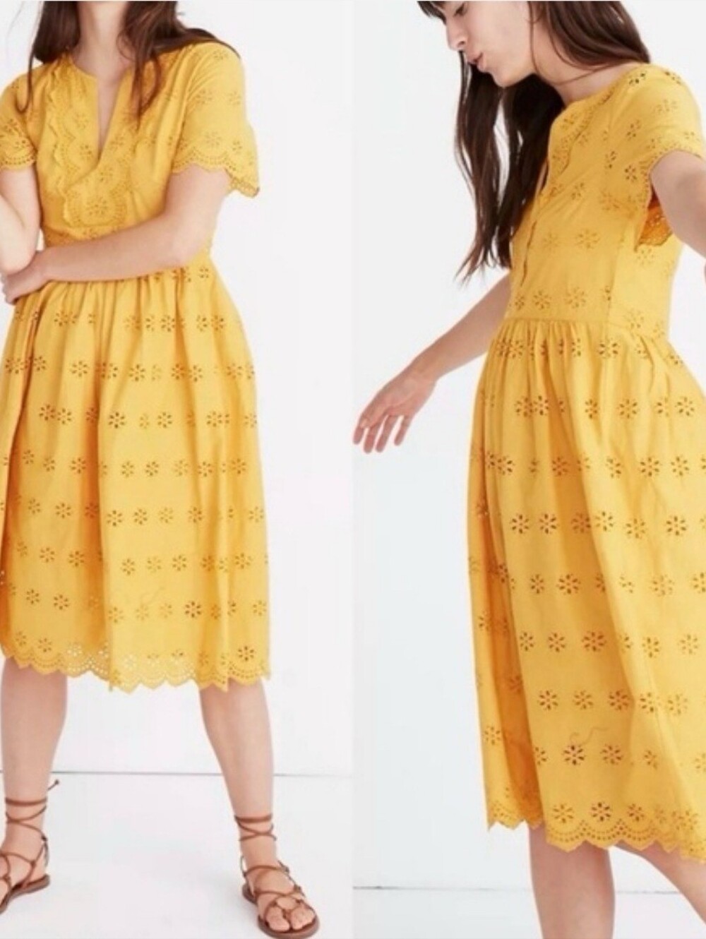 Madewell Yellow Eyelet Midi Dress 10